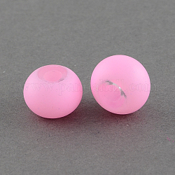 Spray Painted Glass European Beads, Large Hole Beads, Rondelle, Pink, 12~13x9mm, Hole: 4mm