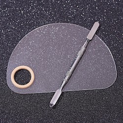 Spatule bâton palette acrylique et double tête cuillère palette, maquillage cosmétique nail art outil, demi-rond, clair, 8.3x12.5 cm