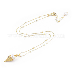 Collier pendentif cornet de crème glacée en perles naturelles avec chaînes satellites en laiton pour femme, véritable 14k plaqué or, 16.73 pouce (42.5 cm)