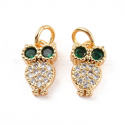 Rack Plating Brass Micro Pave Cubic Zirconia Charms, with Jump Ring, Cadmium Free & Lead Free, Owl, Real 18K Gold Plated, 11.5x7x2mm, Jump Ring: 5x1mm, Inner Diameter: 3mm