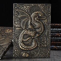 Cuaderno de cuero pu en relieve 3d, diario con patrón de dragón a5, para material de oficina escolar, Bronce antiguo, 215x145mm