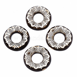 Handgefertigte Porzellan große Anhänger, Ring mit Blume, Kokosnuss braun, 50.5~53.5x10.5~13.5 mm, Bohrung: 20.5~21.5 mm