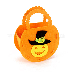 Bolsas de dulces de halloween de fieltro con asas, regalos de fiesta de bolsa de regalo de halloween para niños, patrón de calabaza, naranja oscuro, 18x14.3x6 cm