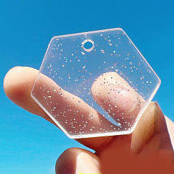 Pendentifs de disque acrylique transparent, avec de la poudre de paillettes, hexagone, clair, 45x3mm