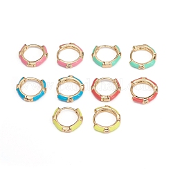 Brass Micro Pave Clear Cubic Zirconia Huggie Hoop Earrings, with Enamel, Mixed Color, 16x3mm, Pin: 1mm