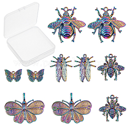 Sunnyclue 10pcs 5 styles pendentifs en alliage plaqué, sans cadmium et sans plomb, papillon & abeilles & cigale, couleur arc en ciel, 2 pièces / style