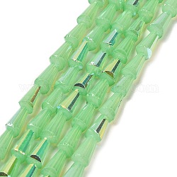 Cottura dei fili di vetro in vernice, imitazione Opalite, sfaccettato, ab colore, cono, verde chiaro, 4x8mm, Foro: 0.8 mm, circa 68pcs/filo, 21.85~22.05'' (55.5~56 cm)