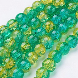 Chapelets de perles en verre craquelé peints à la bombe, ronde, deux tons, turquoise moyen, 10mm, Trou: 1.3~1.6mm, Environ 80 pcs/chapelet, 31.4 pouce