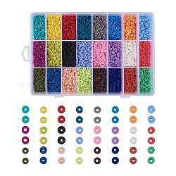 24 couleurs de perles d'argile polymère faites à la main écologiques, pour les fournitures de bricolage bijoux artisanat, disque / plat rond, perles heishi, couleur mixte, 4x1mm, Trou: 1mm, 300 pcs / couleur, 7200 pcs / boîte