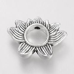 Cadre en alliage de perles de style tibétain, sans cadmium et sans plomb, fleur de lotus, argent antique, 13.5x19x4mm, Trou: 1.5mm, 6 mm de diamètre intérieur , environ 480 pcs/1000 g