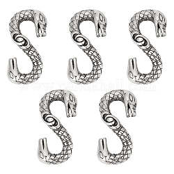 Unicraftale 5pcs estilo tibetano 304 cierres de gancho en S de acero inoxidable, serpiente, plata antigua, 27x14x4mm