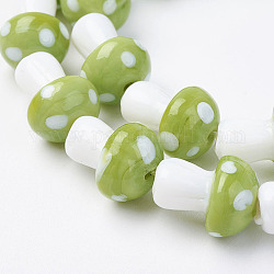 Chapelets de perles vernissées manuelles, champignons, vert jaune, 11.5~14.5x9~11mm, Trou: 1mm, environ 25pc / brin, 13.54 pouce (34.4 cm)