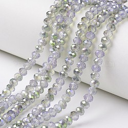 Chapelets de perles en verre électroplaqué, perles d'imitation en jade, perle plaquée lustre, moitié vert plaqué, facette, rondelle, lavande, 6x5mm, Trou: 1mm, Environ 92~94 pcs/chapelet, 17~17.5 pouce (42.5~43.75 cm)
