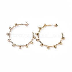 201 clous d'oreilles anneau perlé en acier inoxydable avec 304 épingles en acier inoxydable, boucles d'oreilles demi-créoles pour femmes, or, 46.5x49x2.6mm, pin: 0.8 mm