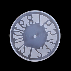 Redondo plano con números arábigos reloj decoración de pared moldes de silicona de calidad alimentaria, para resina uv, fabricación artesanal de resina epoxi, fantasma blanco, diámetro interior: 147 mm