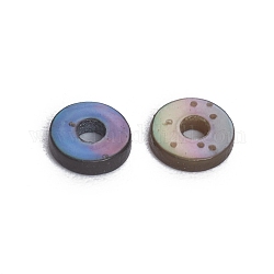 Abalorios de concha, Cuentas espaciadoras para la fabricación de joyas artesanales de diy, teñido, disco, negro, 4x1mm, agujero: 1 mm