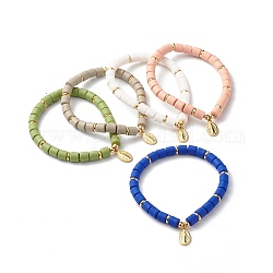 Bracelets en perles de pâte polymère faites main, avec breloque en laiton, ovale avec la Vierge Marie, couleur mixte, 1/4 pouce (0.6~0.65 cm), diamètre intérieur: 2-1/2 pouce (6.25 cm)