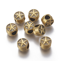 Tibetischer stil legierung perlen, flach rund mit Stern, Antik Golden, 10x7 mm, Bohrung: 4 mm