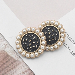 Botones de esmaltado de aleación, con perlas de imitación de plástico, para accesorios de ropa, negro, 20mm