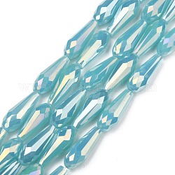 Chapelets de perles en verre opaque électrolytique, plein arc-en-plaqué, facette, larme, lumière bleu ciel, 15x6mm, Trou: 1mm, Environ 50 pcs/chapelet, 28.35 pouce (72 cm)