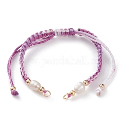 Fabbricazione di braccialetti con cordino intrecciato in poliestere regolabile, con perline in ottone, 304 anelli di salto in acciaio inossidabile e perle di perle d'acqua dolce, colorato, 15~16.5cm