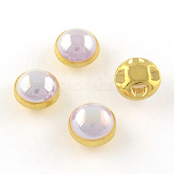 ABS-Kunststoffimitation Perle Nähen Knöpfe, AB Farbe, mit Messing-Zubehör, Lavendel, golden, 12~12.5x7 mm, Bohrung: 1 mm