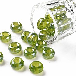 Transparente Farben Glanzglas runde Perlen, Rundloch, gelb-grün, 3~5x9~10 mm, Bohrung: 2.5 mm, ca. 660 Stk. / Pfund