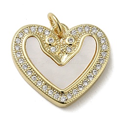 Brass Micro Pave Cubic Zirconia Pendants, with Shell, Heart, Real 18K Gold Plated, 16x18x3mm, Hole: 3.4mm