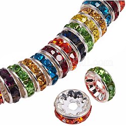 PandaHall Elite Brass Rhinestone Rondelle Spacer Beads Mixed Colors 8x3.8mm for Craft Making 50pcs/bag