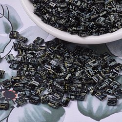Cuentas de miyuki tila, Abalorios de la semilla japonés, 2 agujero, (tl4511) picasso negro, 5x5x1.9mm, agujero: 0.8 mm, aproximamente 118 unidades / 10 g