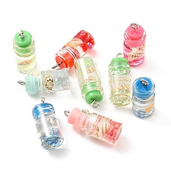 Colgantes de resina translúcida, beber encantos, botella de vidrio con concha interior y presillas de metal, color mezclado, 22.8x10mm, agujero: 2 mm, aproximamente 10 unidades / bolsa