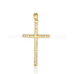 Brass Micro Pave Clear Cubic Zirconia Pendants, Cross Charms, Real 18K Gold Plated, 34x20x2.6mm