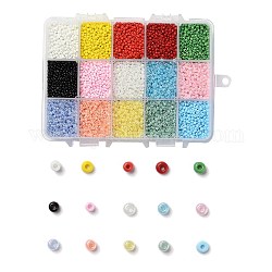 375g 15 Farben Glas Saatperlen, Deckfarben, Runde, Mischfarbe, 12/0, 1.5~2.5x1.5~2 mm, Bohrung: 0.5~1 mm, 25 g / Farbe