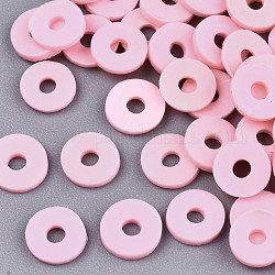 Perline polimero argilla fatto a mano, per forniture fai da te gioielli artigianato, Disco / rotondo piatta, perline Heishi, perla rosa, 6x1mm, Foro: 2 mm, circa 1175pcs/50g