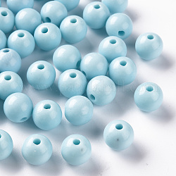 Perles acryliques opaques, ronde, bleu ciel, 10x9mm, Trou: 2mm, environ 940 pcs/500 g