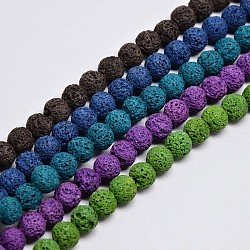 Natural Lava Rock Round Bead Strands, Dyed, Mixed Color, 8mm, Hole: 1mm, about 50pcs/strand, 15.7 inch