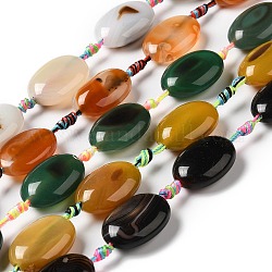 Chapelets de perles d'agate naturelle, teints et chauffée, Ovale Plat, couleur mixte, 23.5~25x16.5~18.5x9~10mm, Trou: 2mm, Environ 13 pcs/chapelet, 18.11'' (46 cm)