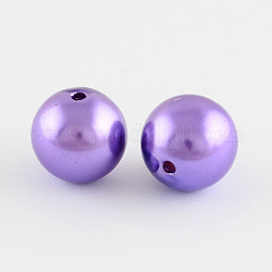 Perles rondes en plastique ABS imitation perle, bleu violet, 20mm, Trou: 2.5mm, environ 120 pcs/500 g