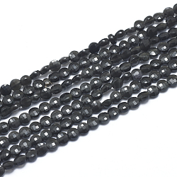 Perles en obsidienne naturelle, facette, plat rond, 4~4.5x2.5~3mm, Trou: 0.7mm, Environ 104~109 pcs/chapelet, 15.35 pouce (39 cm)