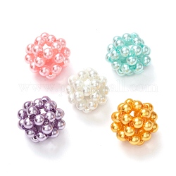 Perline intrecciate rotonde, con perle rotonde di vetro perlato verniciato perlato, colore misto, 17mm, Foro: 4 mm