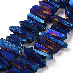 Brins de perles de cristal de quartz naturel, teinte, pépites, bleu minuit, 15~30x4~8x4~7mm, Trou: 1mm, 8 pouce