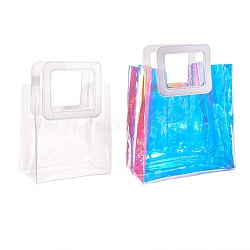 Bolsa transparente láser de pvc, bolso de mano, con asas de piel sintética, para regalo o embalaje de regalo, Rectángulo, blanco, Producto terminado: 25.5x18x10cm, 2 PC / sistema