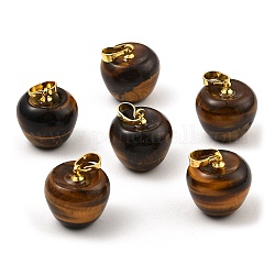Natural Tiger Eye Teacher Apple Charms, with Golden Plated Brass Snap on Bails, 14.5x14mm, Hole: 6.5x4mm