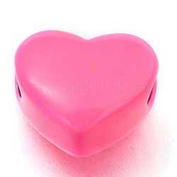 Perles de laiton peintes à la bombe, cœur, rose chaud, 8.5x10x5.5mm, Trou: 2.2mm