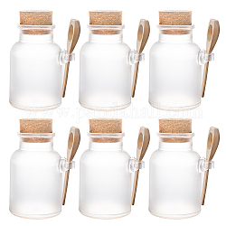 Benecreat 6 Packung 100 ml mattes Plastikbad Salzflasche Glas leere Küche Vorratsbehälter Gläser mit Kork und Löffel, 1 Stück Etikett für Gewürze, Salz-, Körperpflege