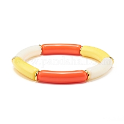 Bracelet extensible en perles acryliques opaques tube incurvé pour femme adolescente, rouge-orange, diamètre intérieur: 2-1/8 pouce (5.5 cm)