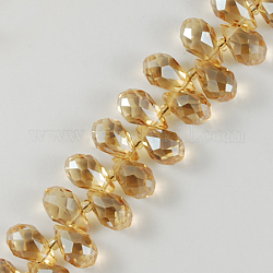 Eletroplated Glass Beads, Faceted, teardrop, Wheat, 12x6mm, Hole: 1mm