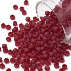 Cuentas de semillas redondas toho, Abalorios de la semilla japonés, (5cf) rubí escarchado transparente, 8/0, 3mm, agujero: 1 mm, aproximamente 220 unidades / 10 g