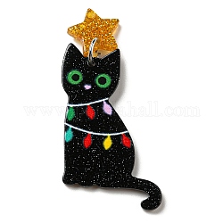 Ciondoli acrilici a tema natalizio, con accessori di ferro, forma di gatto, 51x26x2mm, Foro: 1.2 mm