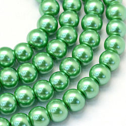 Backen gemaltes perlisiertes Glasperlenrunde Perlenstränge, mittleres Seegrün, 8~9 mm, Bohrung: 1 mm, ca. 105 Stk. / Strang, 31.4 Zoll